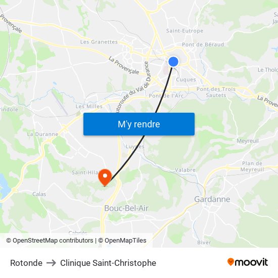 Rotonde to Clinique Saint-Christophe map