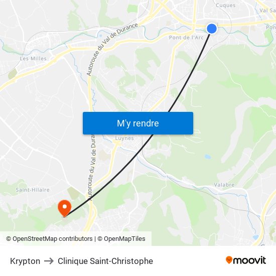 Krypton to Clinique Saint-Christophe map