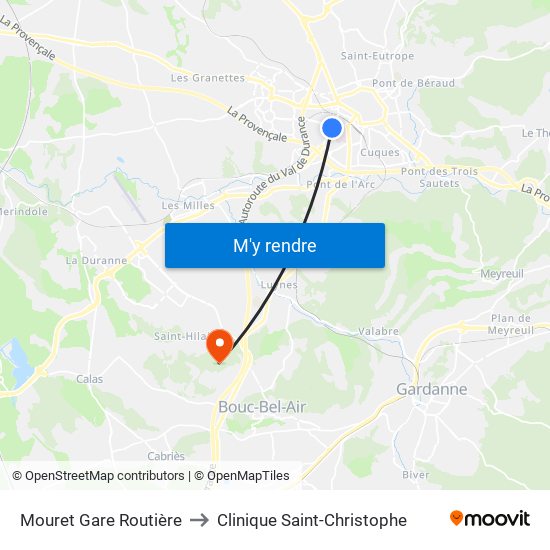 Mouret Gare Routière to Clinique Saint-Christophe map