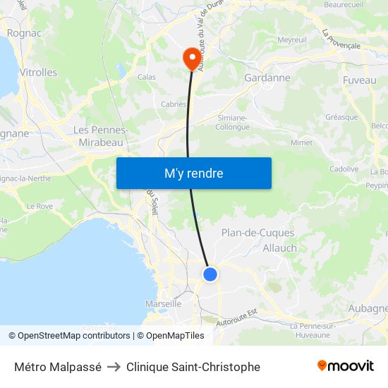 Métro Malpassé to Clinique Saint-Christophe map