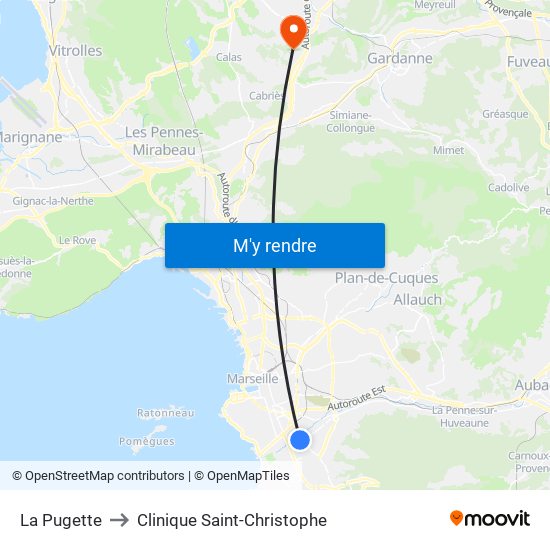 La Pugette to Clinique Saint-Christophe map