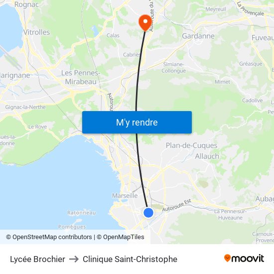 Lycée Brochier to Clinique Saint-Christophe map