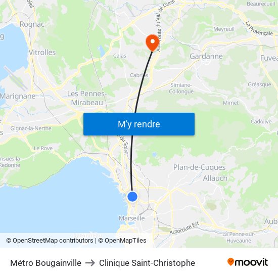 Métro Bougainville to Clinique Saint-Christophe map