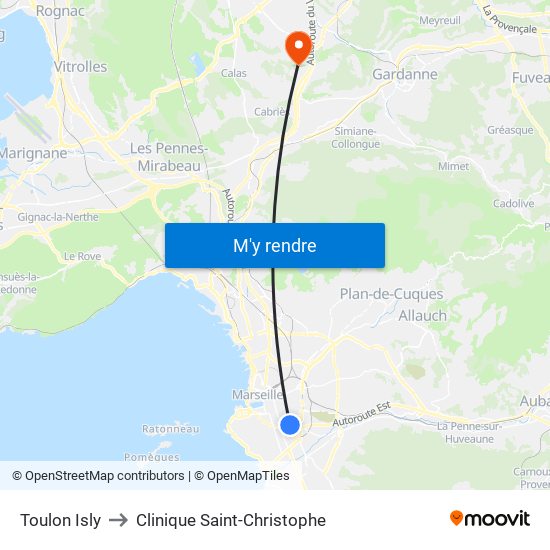 Toulon Isly to Clinique Saint-Christophe map