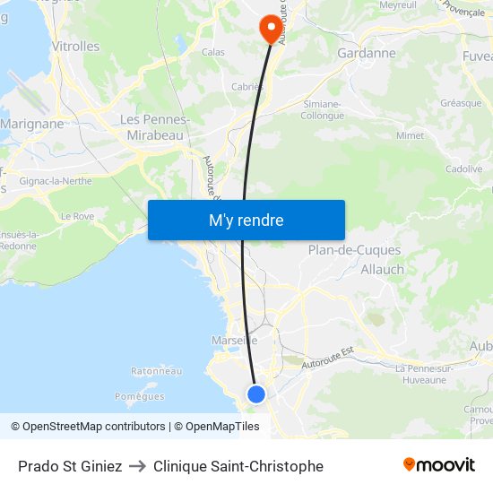 Prado St Giniez to Clinique Saint-Christophe map