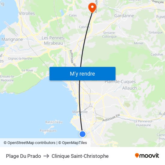 Plage Du Prado to Clinique Saint-Christophe map