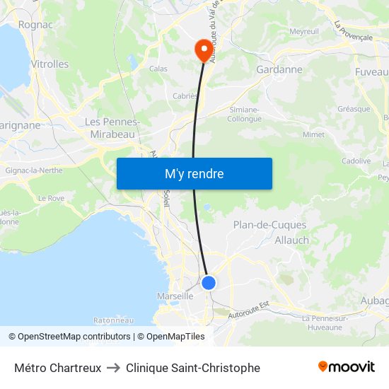 Métro Chartreux to Clinique Saint-Christophe map