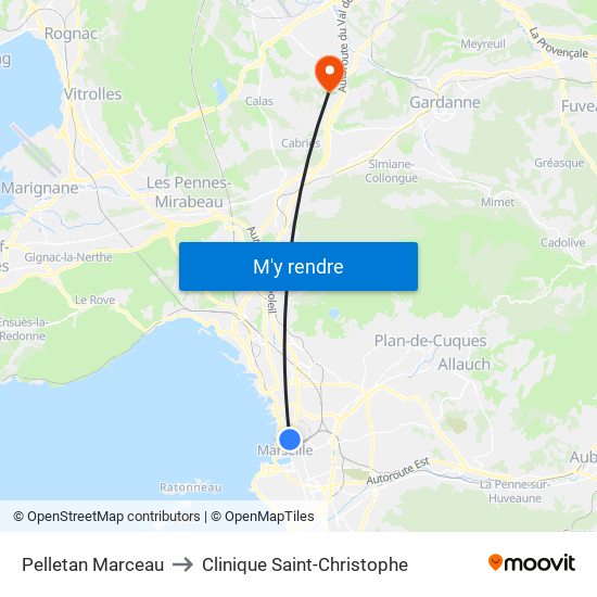 Pelletan Marceau to Clinique Saint-Christophe map