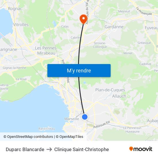 Duparc Blancarde to Clinique Saint-Christophe map
