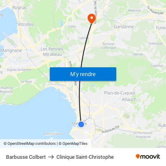 Barbusse Colbert to Clinique Saint-Christophe map