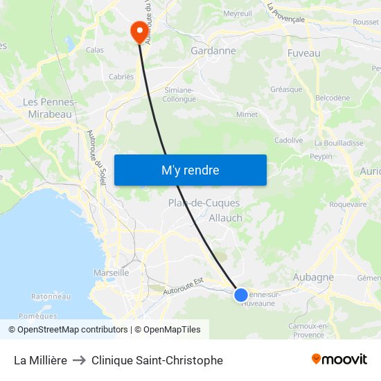 La Millière to Clinique Saint-Christophe map