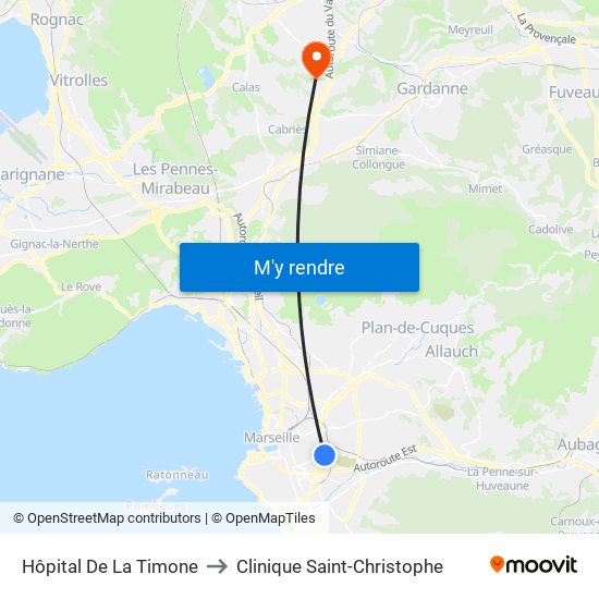 Hôpital De La Timone to Clinique Saint-Christophe map