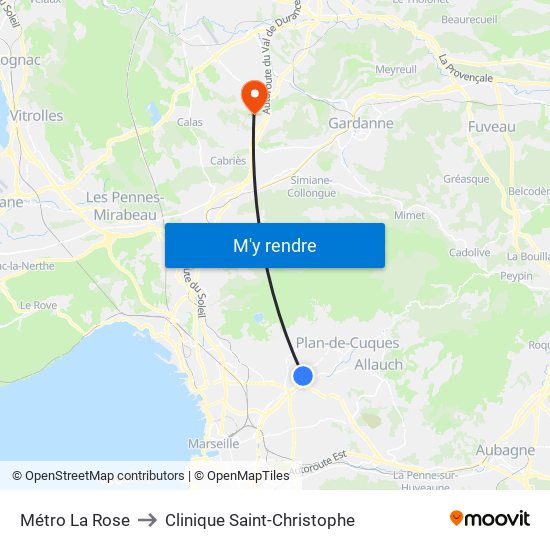 Métro La Rose to Clinique Saint-Christophe map