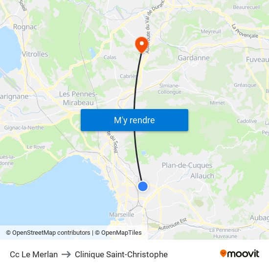 Cc Le Merlan to Clinique Saint-Christophe map