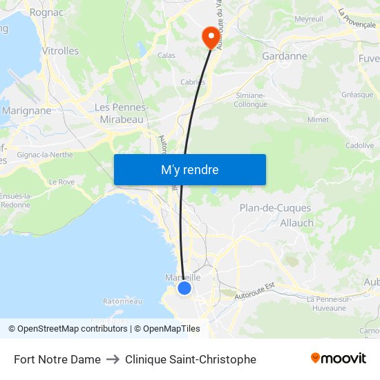 Fort Notre Dame to Clinique Saint-Christophe map