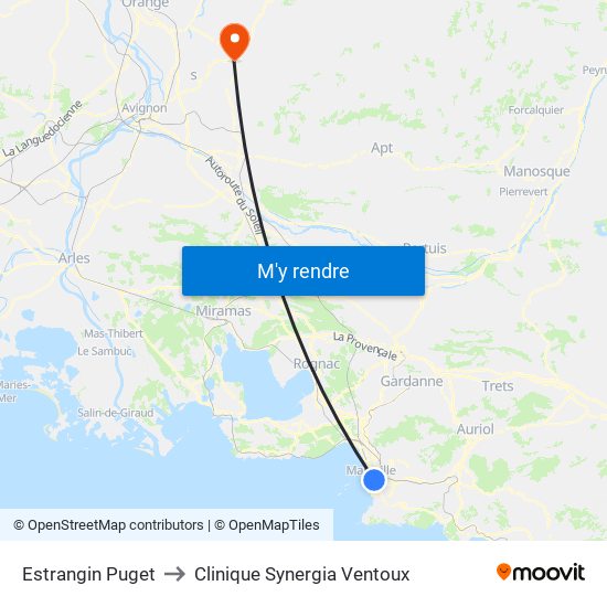 Estrangin Puget to Clinique Synergia Ventoux map