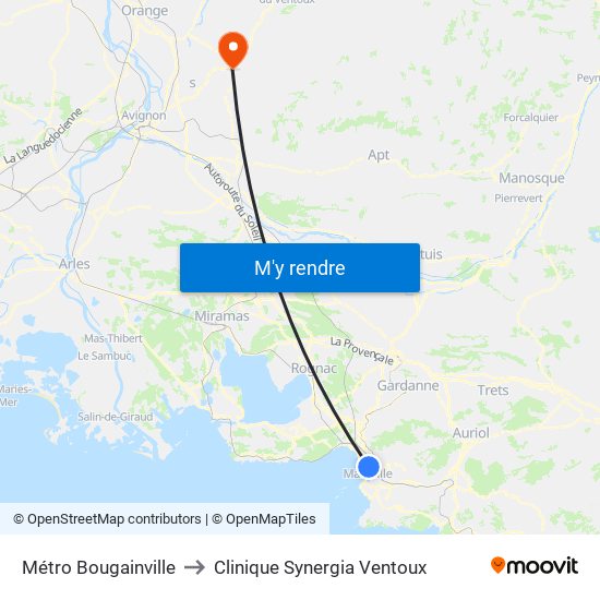 Métro Bougainville to Clinique Synergia Ventoux map