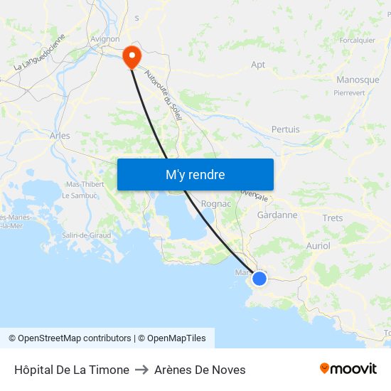 Hôpital De La Timone to Arènes De Noves map