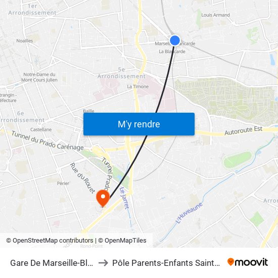 Gare De Marseille-Blancarde to Pôle Parents-Enfants Sainte-Monique map