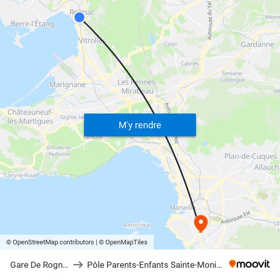 Gare De Rognac to Pôle Parents-Enfants Sainte-Monique map