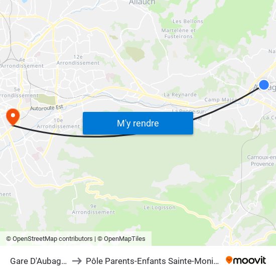 Gare D'Aubagne to Pôle Parents-Enfants Sainte-Monique map
