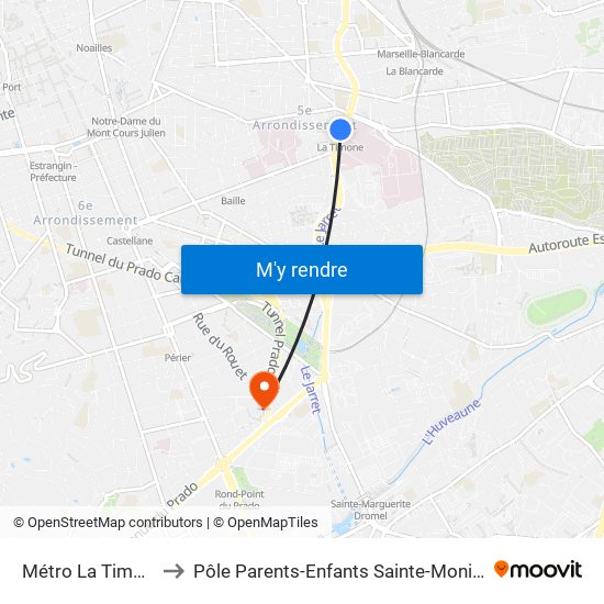 Métro La Timone to Pôle Parents-Enfants Sainte-Monique map