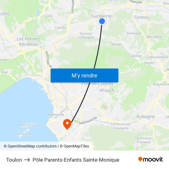 Toulon to Pôle Parents-Enfants Sainte-Monique map