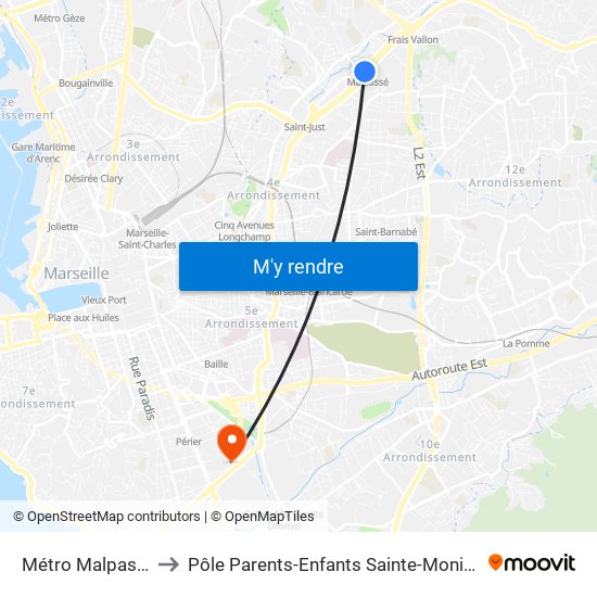 Métro Malpassé to Pôle Parents-Enfants Sainte-Monique map