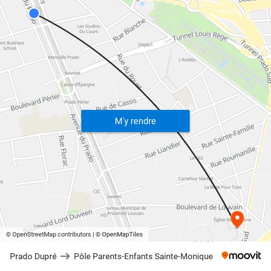 Prado Dupré to Pôle Parents-Enfants Sainte-Monique map
