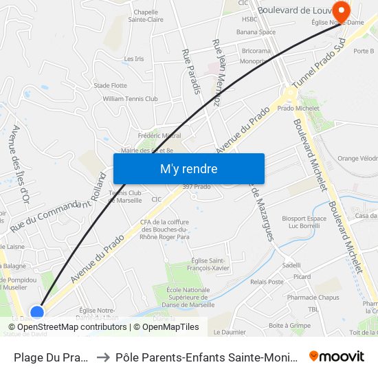 Plage Du Prado to Pôle Parents-Enfants Sainte-Monique map