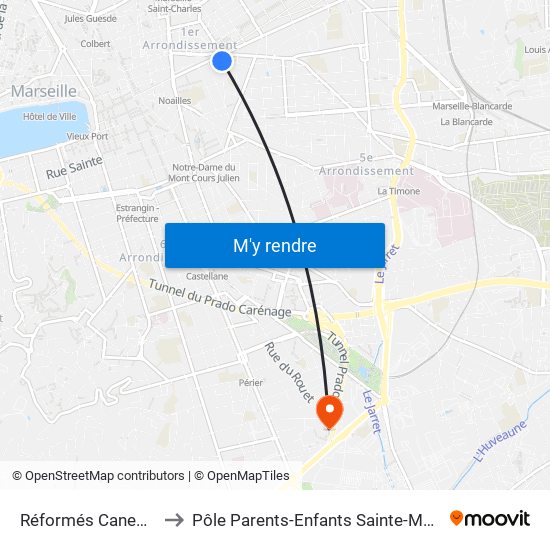 Réformés Canebière to Pôle Parents-Enfants Sainte-Monique map