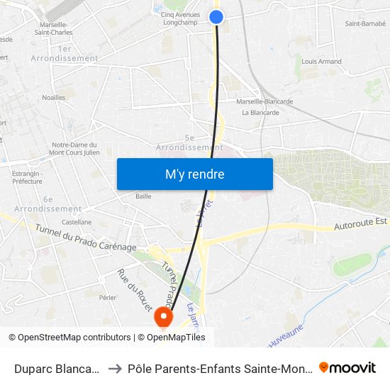 Duparc Blancarde to Pôle Parents-Enfants Sainte-Monique map