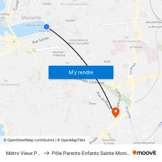 Métro Vieux Port to Pôle Parents-Enfants Sainte-Monique map