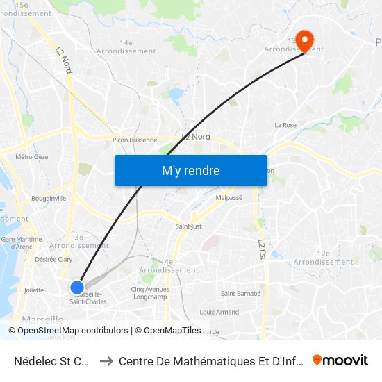 Nédelec St Charles to Centre De Mathématiques Et D'Informatique map