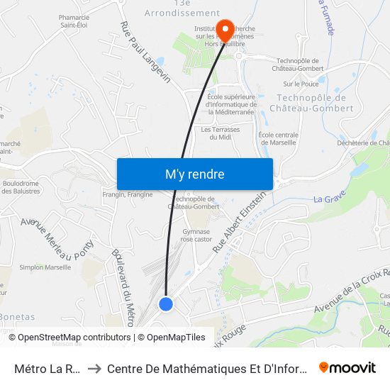 Métro La Rose to Centre De Mathématiques Et D'Informatique map