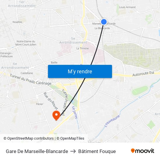 Gare De Marseille-Blancarde to Bâtiment Fouque map