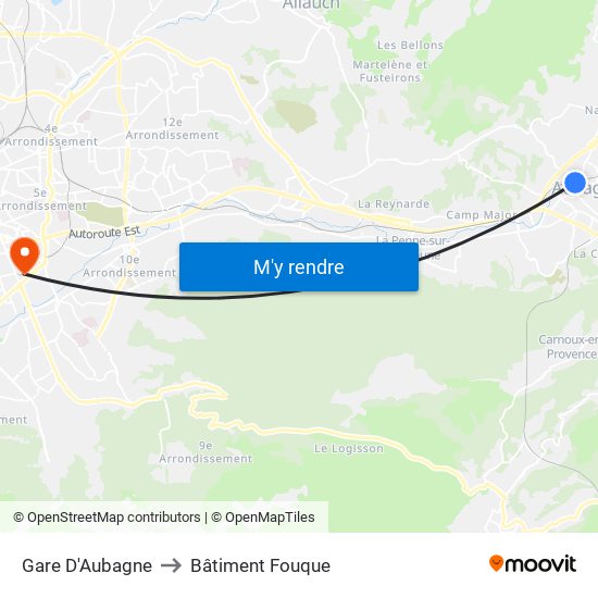 Gare D'Aubagne to Bâtiment Fouque map