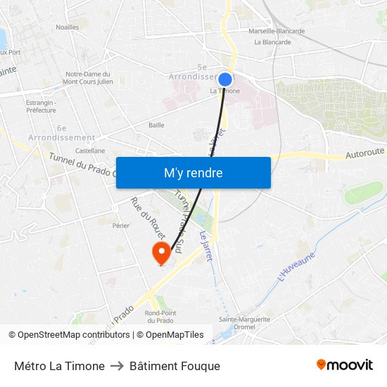 Métro La Timone to Bâtiment Fouque map