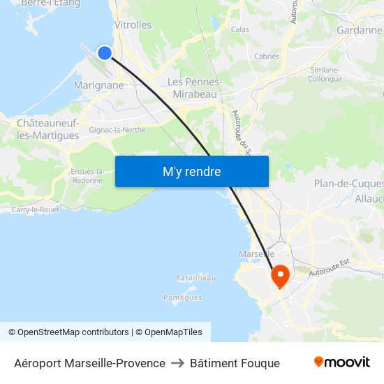 Aéroport Marseille-Provence to Bâtiment Fouque map