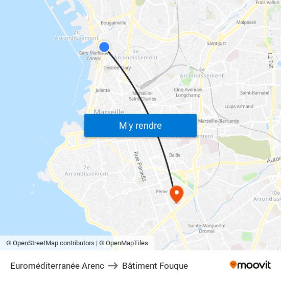 Euroméditerranée Arenc to Bâtiment Fouque map