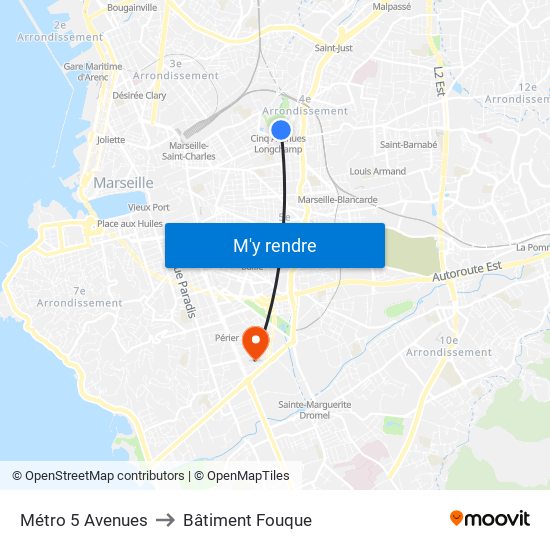 Métro 5 Avenues to Bâtiment Fouque map