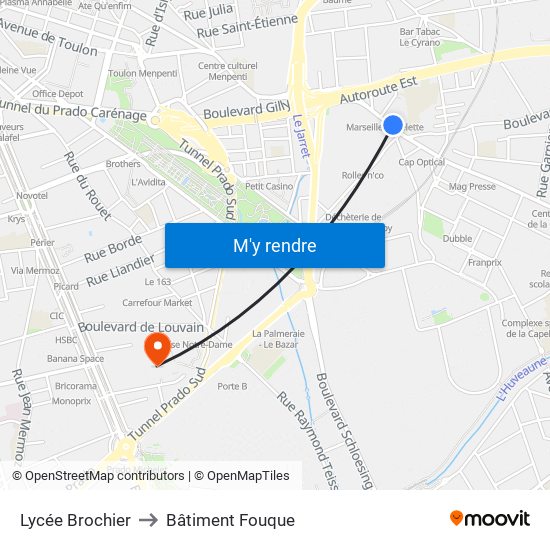 Lycée Brochier to Bâtiment Fouque map