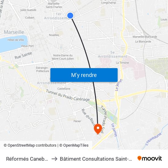 Réformés Canebière to Bâtiment Consultations Saint-Pierre map