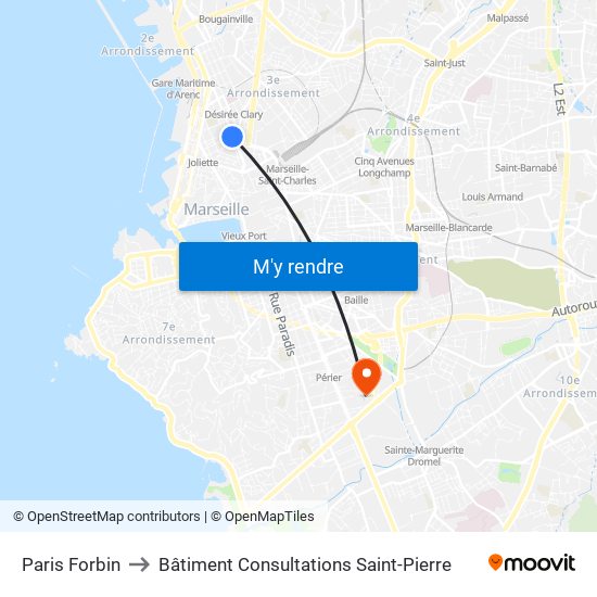 Paris Forbin to Bâtiment Consultations Saint-Pierre map