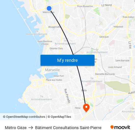 Métro Gèze to Bâtiment Consultations Saint-Pierre map