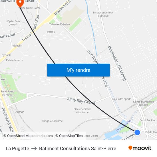 La Pugette to Bâtiment Consultations Saint-Pierre map