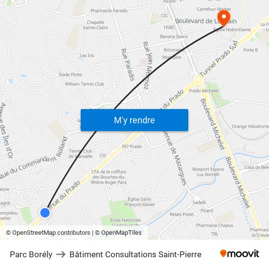 Parc Borély to Bâtiment Consultations Saint-Pierre map