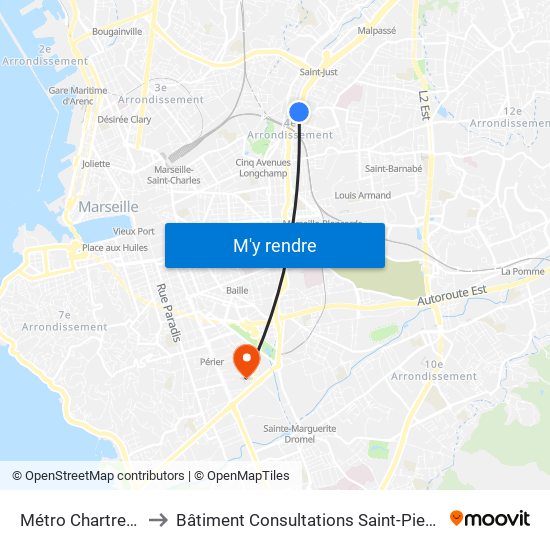 Métro Chartreux to Bâtiment Consultations Saint-Pierre map