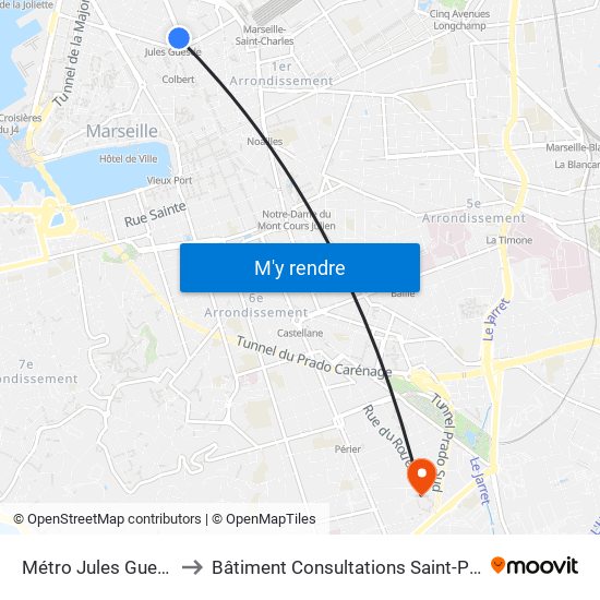 Métro Jules Guesde to Bâtiment Consultations Saint-Pierre map