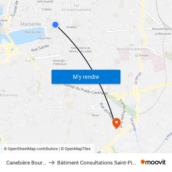 Canebière Bourse to Bâtiment Consultations Saint-Pierre map